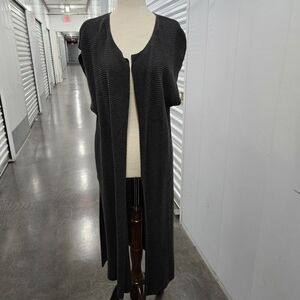 Max Studio Ribbed Knit Open Front Duster Cardigan Gray Size M